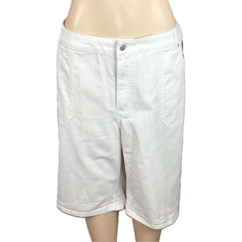 Venezia Lane Bryant +28 White Denim Button Zip 5 Pockets Bermuda Jean Shorts